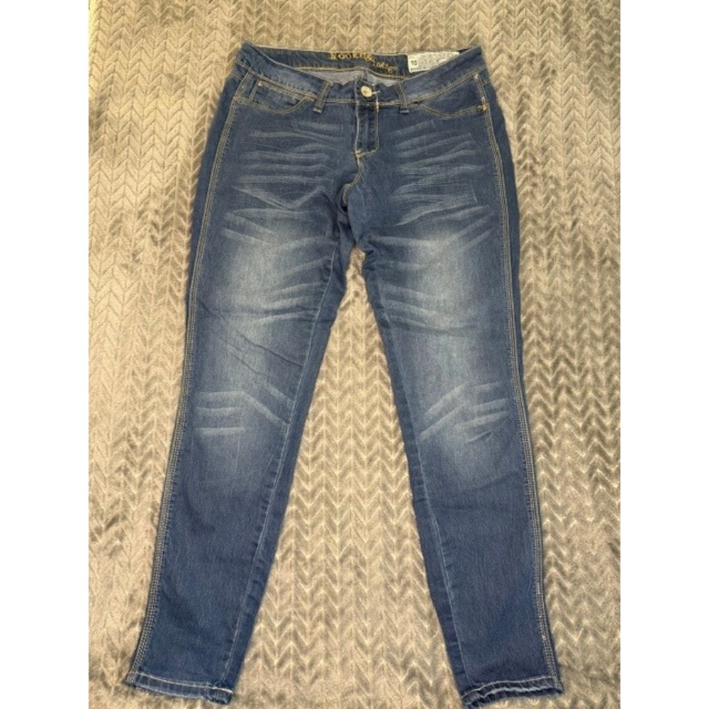 Rocks & Indigo Womens Skinny Jeans Med Wash Whiskered Denim Sz 10 Low Rise 0010